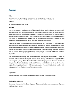 Certified methodology: Use of Thermography for Diagnostics of Transport Infrastructure Structures